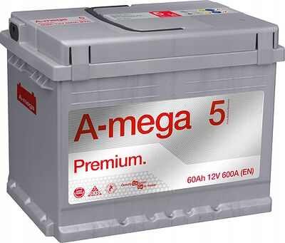 A-Mega Premium 6СТ-60 60 А/ч, 600 А (EN), обратная полярность (243x175x190), код 5MP60R