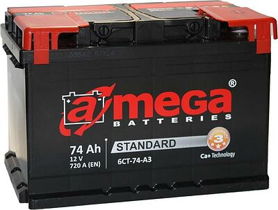 A-mega Standard 74 А/ч прямая конус стандарт (278x175x190)