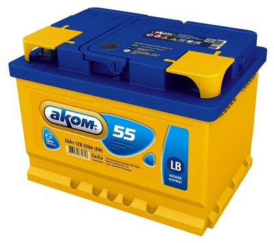 АКОМ LB 6СТ-55VL 55 А/ч 520 А (EN), обратная полярность, корпус LB2, 242×175×175 мм