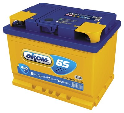 АКОМ Standart 6CT-65.1 LA 65 А/ч 600 А (EN), прямая полярность, корпус L2, 242×175×190 мм