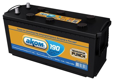 АКОМ Standart 6CT-190.1 190 А/ч 1200 А (EN), обратная полярность, корпус B, 513×223×215 мм