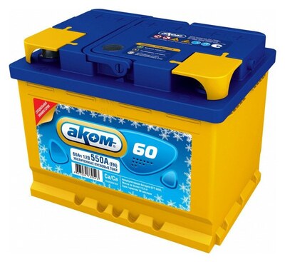 АКОМ Зима 6CT-60.0 WIN 60 А/ч 550 А (EN), обратная полярность, корпус L2, 242×175×190 мм