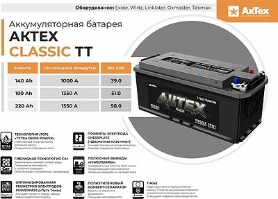 Грузовой аккумулятор АкТех Classic TT 6СТ-225N3 225 А·ч 1550 А (EN), обратная полярность, 518×276×242 мм