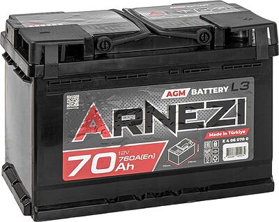 Arnezi AGM Start-Stop E4060700 70 А/ч 760 А (EN), обратная полярность, 278×175×190 мм, L3