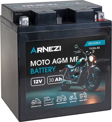 Arnezi Moto AGM E9YIX30L0 30 А/ч 360 А (EN), обратная полярность, 165×127×176 мм, YIX30L-BS