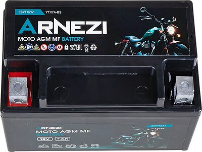 Arnezi Moto AGM E9YTX7A1 7 А/ч 90 А (EN), прямая полярность, 149×86×94 мм, YTX7A-BS