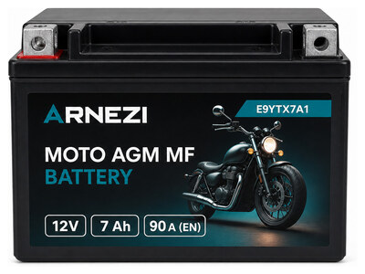 Arnezi Moto AGM E9YTX7A1 7 А/ч 90 А (EN), прямая полярность, 149×86×94 мм, YTX7A-BS