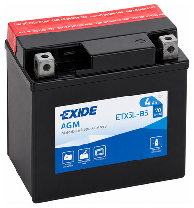 Exide Moto AGM ETX5L-BS 4 А/ч 70 А, обратная полярность, 113×70×105 мм