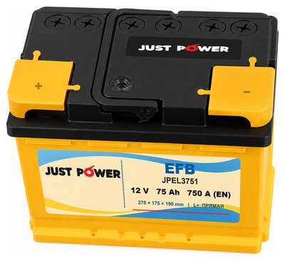 JUST POWER EFB JPEL3751 75 А·ч 750 А (EN), прямая полярность, 278x175x190 мм