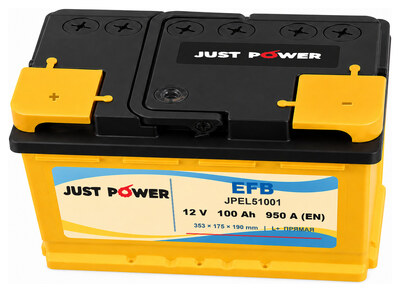 JUST POWER EFB JPEL51001 100 А·ч 950 А (EN), прямая полярность, 353x175x190 мм