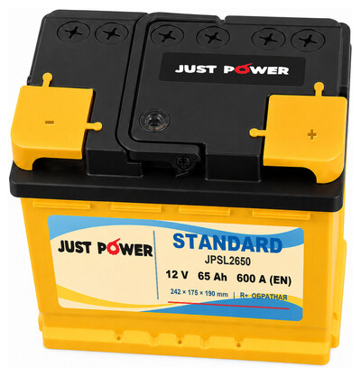 JUST POWER Standard JPSL2650 65 А·ч 600 А (EN), обратная полярность, 242x175x190 мм