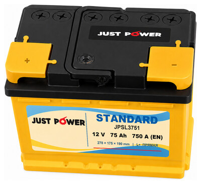 JUST POWER Standard JPSL3751 75 А·ч 750 А (EN), прямая полярность, 278x175x190 мм
