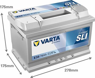 Varta BLUE dynamic E38 74 А/ч 750 А (EN), обратная полярность, 278x175x175 мм, ETN 574402075