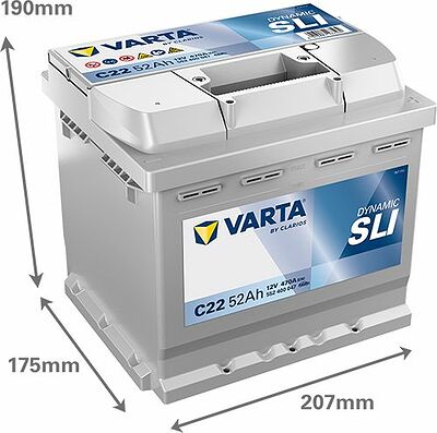 Varta Dynamic SLI C22 52 А/ч 470 А (EN), обратная полярность, 207x175x190 мм, ETN 552400047