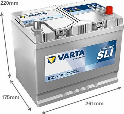 Varta Dynamic SLI E23 70 А/ч 630 А (EN), обратная полярность, 261x175x220 мм, ETN 570412063