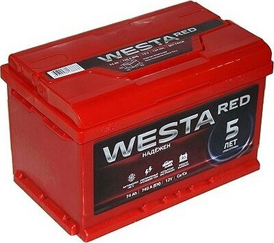 Westa Red 6СТ-74 74 А/ч, 760 А, прямая полярность (276x175x190)