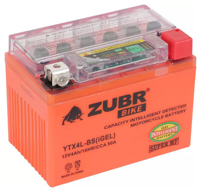 Мотоаккумулятор Zubr Moto iGEL YTX4L-BS 4 А/ч 50 А, обратная полярность, 113×70×85 мм