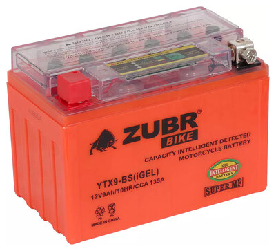 Мотоаккумулятор Zubr Moto iGEL YTX9-BS 9 А/ч 135 А, прямая полярность, 150×87×107 мм