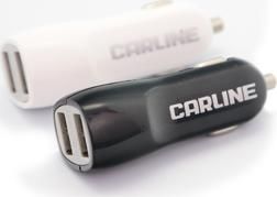 Адаптер автомобильный CARLINE 2хUSB (1A и 2.1А) в прикуриватель 12/24В, цвет белый, упаковка запа