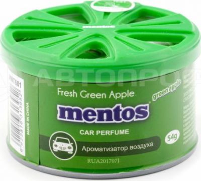 Ароматизатор воздуха MENTOS (GREEN APPLE) органик, банка, 54г. Зеленое яблоко, 1/120