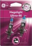 Лампа автомобильная H1 12V- 55W (P14,5s) Megalight Ultra +90 (блистер 2шт.) (GE)