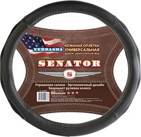 Оплетка на руль кожаная SENATOR Nebraska L (d=40см) /ЧЕРНЫЙ/