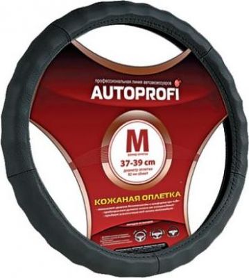 Оплётка AUTOPROFI, натуральная кожа, ребристая, чёрный, разм. L,, 1/25