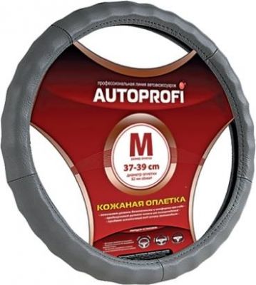 Оплётка AUTOPROFI, натуральная кожа, ребристая, тёмн.серый, разм. М,, 1/25