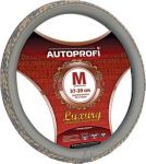 Оплётка AUTOPROFI, серия LUXURY, PU кожа, плетёные вставки, т.сер./сер./бежевый, разм. М,, 1/20