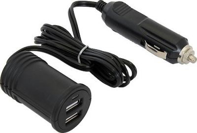 Переходник в прикуриватель на 2 USB порта (до 3А) с удлинителем 1м, 12/24v