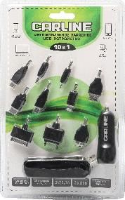 Зарядное устройство CARLINE для мобильных устройств 10 в 1 2хUSB (1A и 2.1А) в прикуриватель 12/24