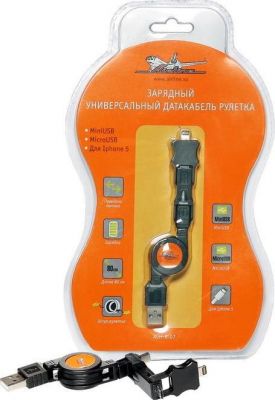 AIRLINE ACH-R-07 Дата-кабель рулетка зарядный универсальный Mini USB/Micro USB/iPhone-5