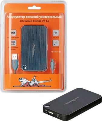 AIRLINE Аккумулятор внешний универсальный 3000мАч: 1хUSB 5V 1A (APB-03-01)