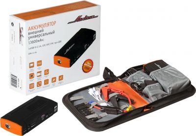 AIRLINE Аккумулятор внешний универсальный 13600мАч: 1хUSB 5V 2.1A, 12V/16V/19V, пуск ДВС (APB-14-04)