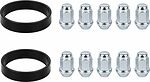 Комплект крепежа Alutec/Rial №96a: 10 закрытых гаек M12x1,25x34 и 2 кольца 76/60,1 мм, чёрные Комплект крепежа Alutec/Rial №96a: 10 закрытых гаек M12x1,25x34 и 2 кольца 76/60,1 мм, чёрные