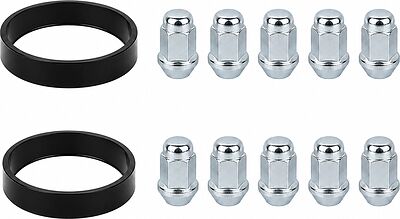 Комплект крепежа Alutec/Rial №96a: 10 закрытых гаек M12x1,25x34 и 2 кольца 76/60,1 мм, чёрные