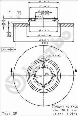 AP 14052 тормозной диск на TALBOT 180