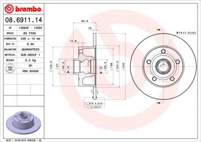 AP 14594 E тормозной диск на AUDI A4 Avant (8D5, B5)