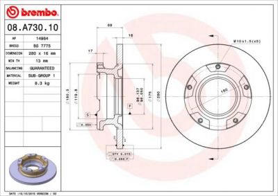 AP 14984 диск тормозной (изготовитель Brembo, Italy)