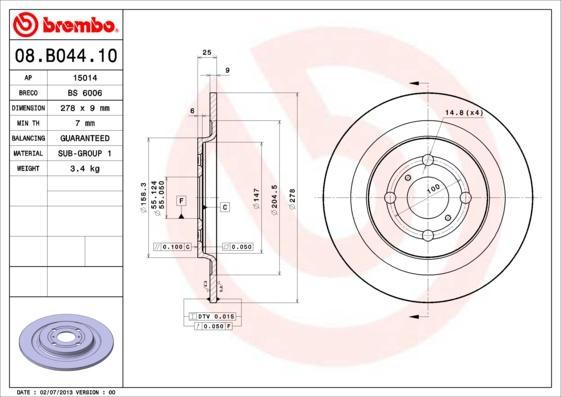 AP 15014 тормозной диск на TOYOTA YARIS (NHP13_, NSP13_, NCP13_, KSP13_, NLP13_)