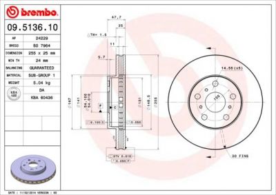 AP 24229 тормозной диск на TOYOTA CAMRY (_V2_)