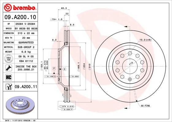 AP 25084 V тормозной диск на AUDI A3 (8P1)