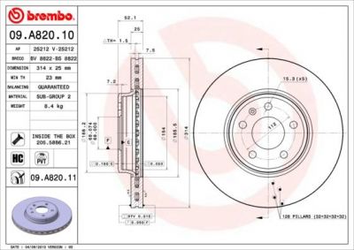 AP 25212 тормозной диск на AUDI A4 Avant (8K5, B8)