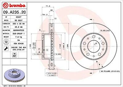 AP 25227 диск тормозной (изготовитель Brembo, Italy)