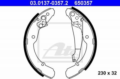 ATE 03.0137-0357.2 Колодки торм.бараб. VW, Seat, Skoda