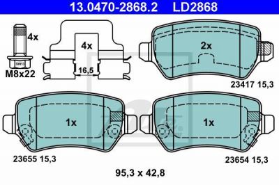 ATE 13-0470-2868-2 Колодки тормозные зад. Opel Astra G 1,2-2,2L 16V 98-04 (16 05 995)