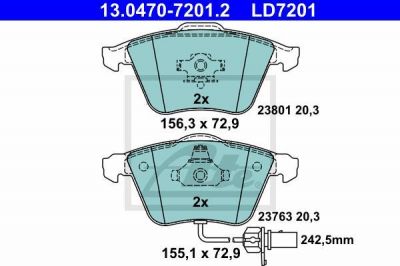 ATE 13.0470-7201.2 Колодки передние CERAMIC AUDI A4/A6 1.6…4.2L+1.9TDI…3.0TDI 00-> (4F0698151D)