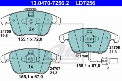 ATE 13-0470-7256-2 Колодки торм.пер./дат. CERAMIC