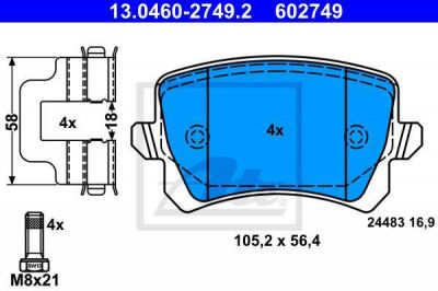 ATE 13.0460-2749.2 комплект тормозных колодок, дисковый тормоз на VW PASSAT Variant (3C5)