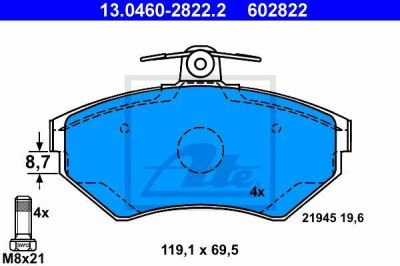 ATE 13.0460-2822.2 Колодки передние AD A4 VW B5 97->00 (8E0698151)